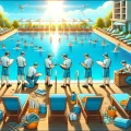 DALL·E-2024-04-21-21.47.30-Animated-movie-style-illustration-of-pool-technicians-working-on-a-commercial-pool-opening.-The-image-shows-several-technicians-busy-with-various-task